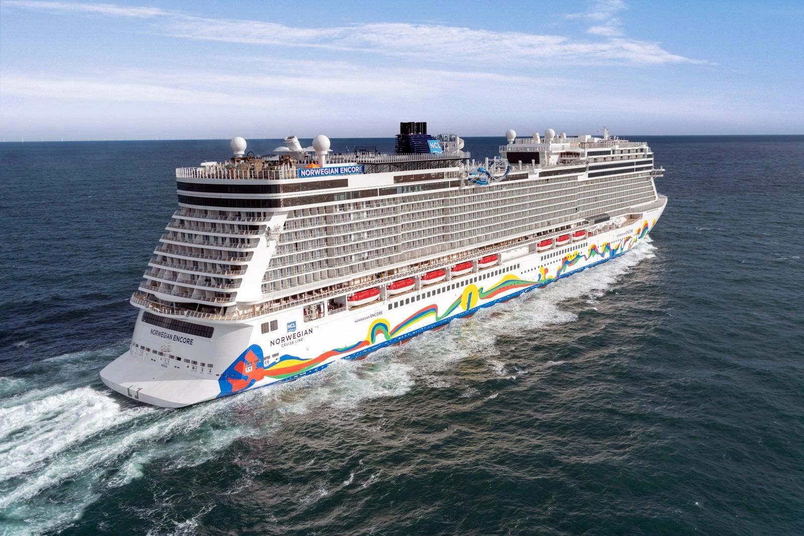 Norwegian Encore cruise ship sailing on the ocean