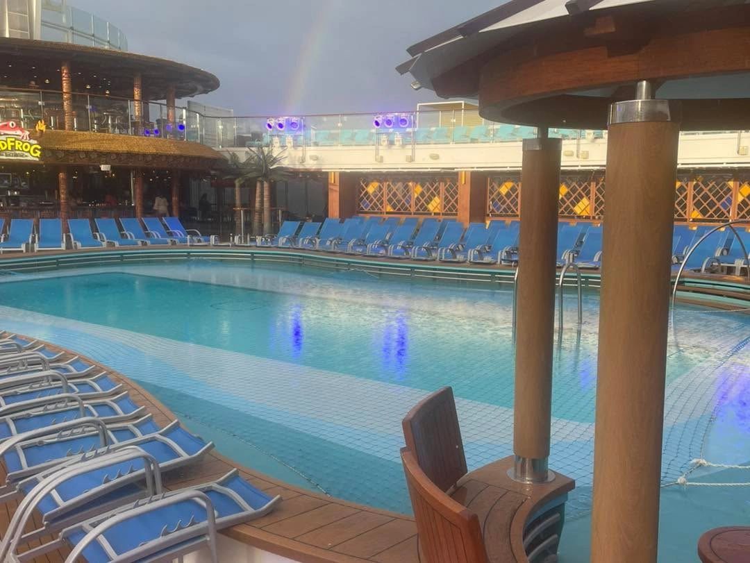 Luxury cruise ship pool deck